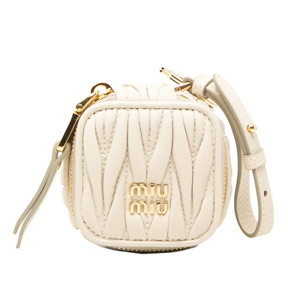 Miu Miu Miu Matelassé Keychain Accessory Bag Charm Greige Leather Women's MIUMIU